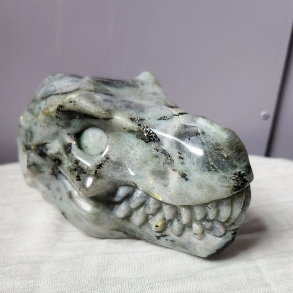 LARGE LABRADORITE T-REX CRYSTAL SKULL - Picture 4 of 6